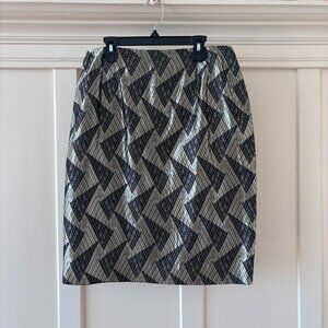 80s Vintage NWT Silver Metallic Geometric Print Pencil Skirt Jones New York MED